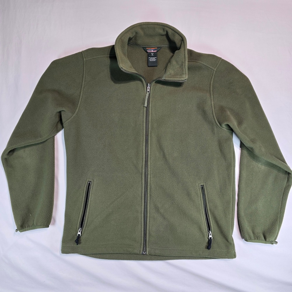 LL Bean Mens Fleece Jacket Full Zip Olive Green Medium‎ Tall 0WV94